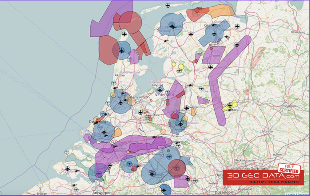 Vliegmap CTR-gebieden in Nederland